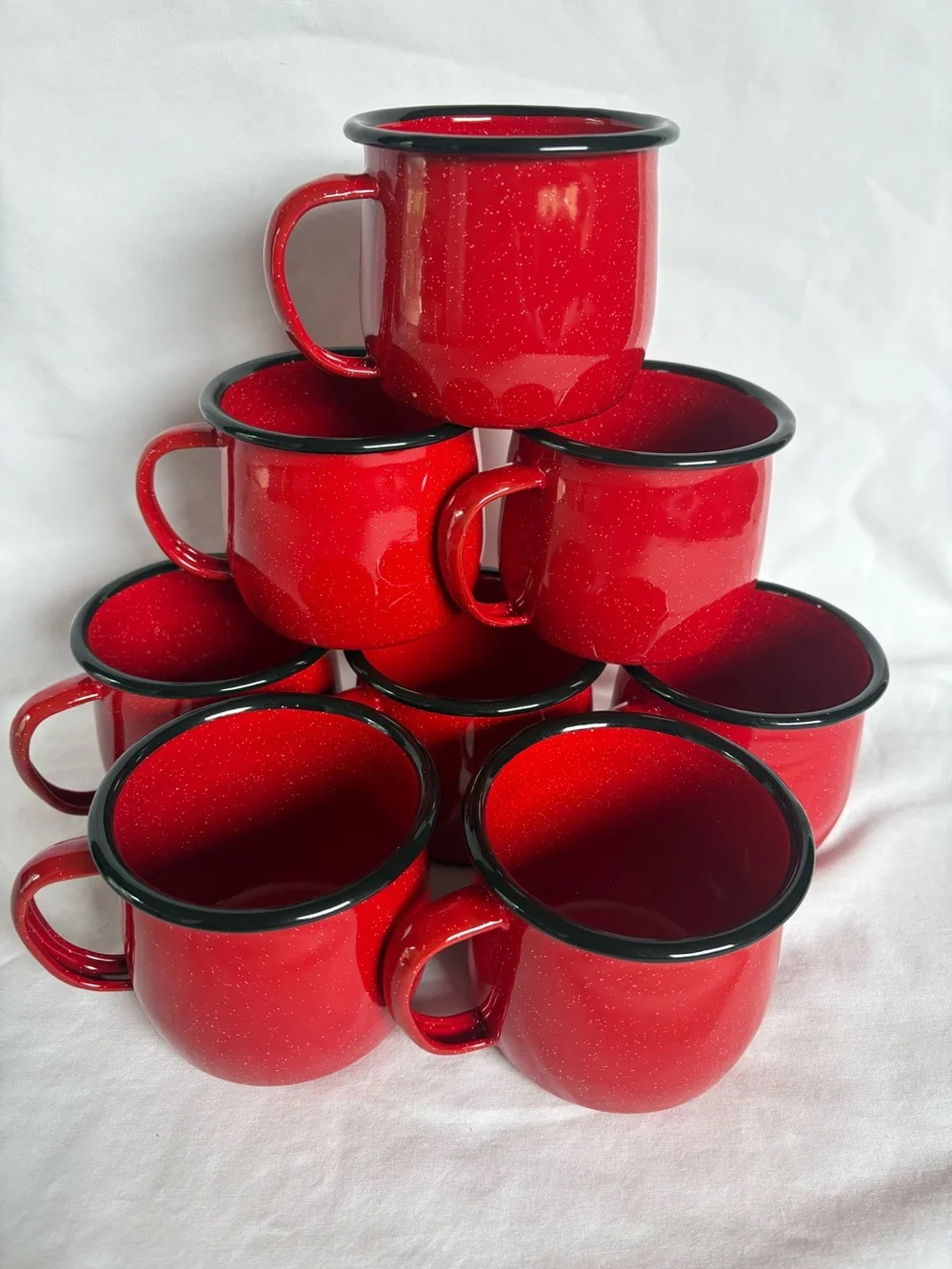 REDCO Set of 8 Red Speckled Enamel Camping Mugs New in Box